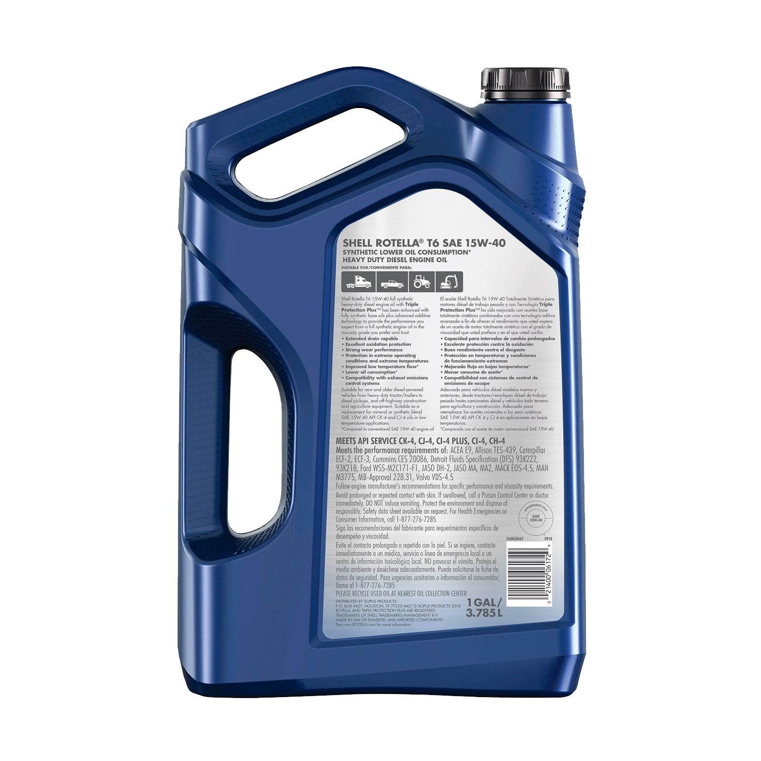 Shell Rotella T6 Full Synthetic 15W-40 Diesel Engine Oil, 1 Gallon