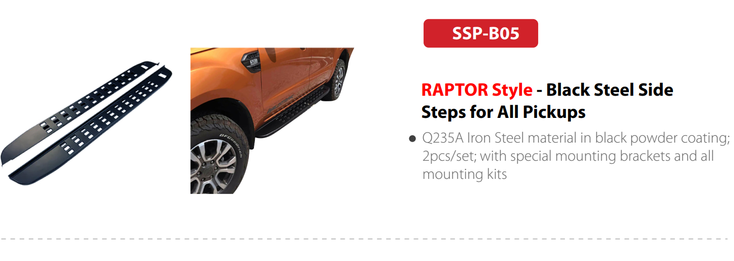 SSP-B05 | RAPTOR Style - Black Steel Side Steps for All Pickups
