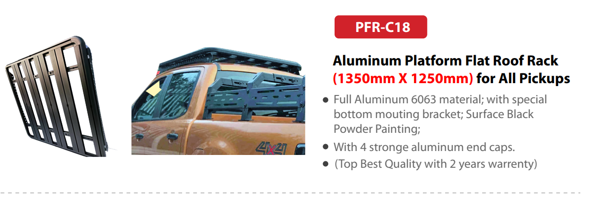 PFR-C18 | Aluminum Platform Flat Roof Rack (1350mm X 1250mm) for All Pickups