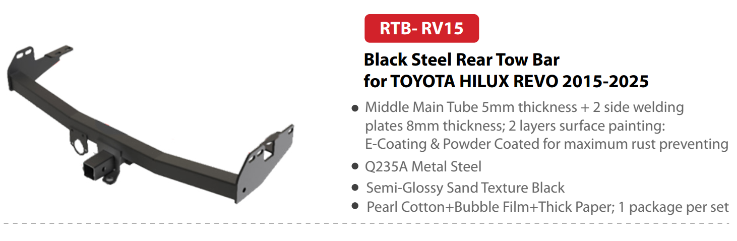 Black Steel Rear Tow Bar for TOYOTA HILUX REVO 2015-2025