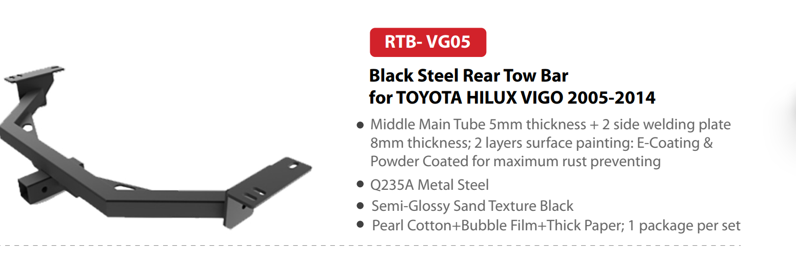 Black Steel Rear Tow Bar for TOYOTA HILUX VIGO 2005-2014