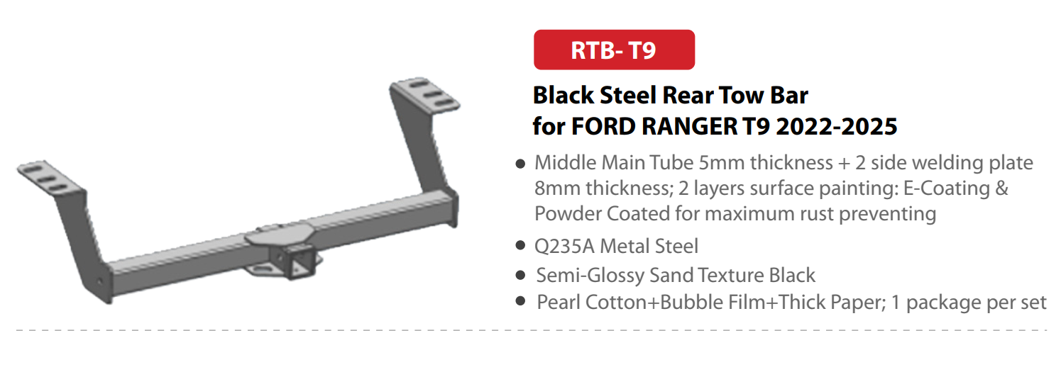 Black Steel Rear Tow Bar for FORD RANGER T9 2022-2025