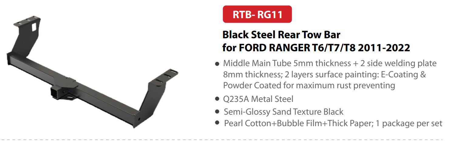 Black Steel Rear Tow Bar for FORD RANGER T6/T7/T8 2011-2022
