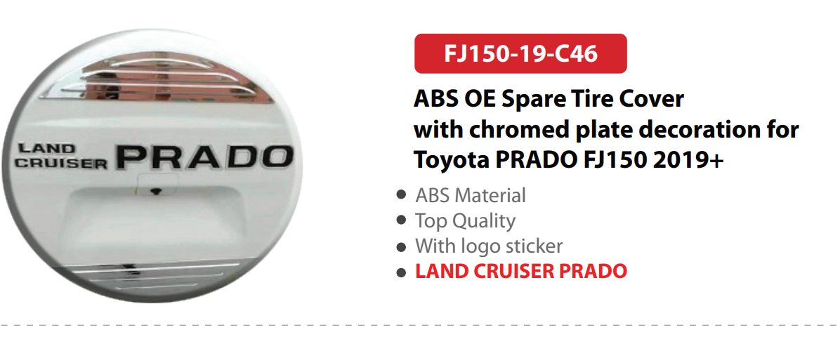 ABS OE Spare Tire Cover with chromed plate decoration for Toyota PRADO FJ150 2019+