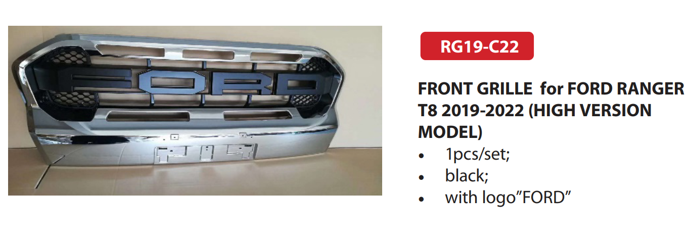 FRONT GRILLE for FORD RANGER T8 2019-2022 (HIGH VERSION) | RG19-C22